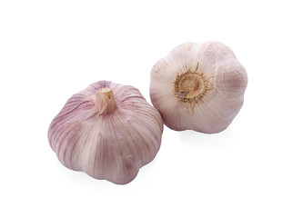 Isolated garlic. Two raw garlic with segment isolated on white background, with clipping path