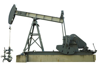 Oil rig pumps machine for industrial crude petroleum extracting isolated on white background