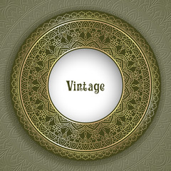 Vintage ornamental round frame for greeting card, invitation or packaging design. Vector Illustration