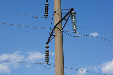 high voltage post. High-voltage tower sky background.