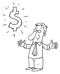 happy businessman with dollar sign cartoon