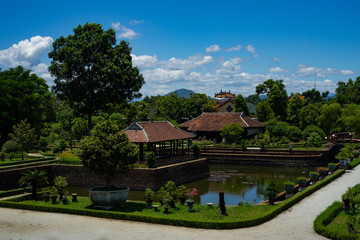 Fototapeta na wymiar Temple near the lake in Imperial city, Hue