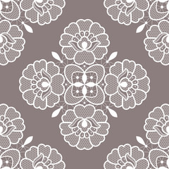 White floral lace seamless pattern. Vector Illustration