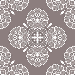 White floral lace seamless pattern. Vector Illustration