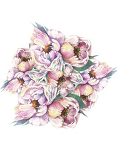 Watercolor pattern of delicate flowers on an isolated white background. Handmade. Detailed floral work with bright colors.