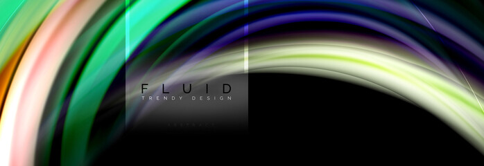 Fluid colors abstract background colorful poster, twisted liquid design on black, colorful marble or plastic wave texture backdrop, multicolored template for business or technology presentation or web