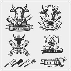 BBQ Collection. Set of grill steak labels, badges and emblems. Fresh beef.