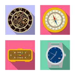 Vector illustration of clock and time icon. Collection of clock and circle vector icon for stock.