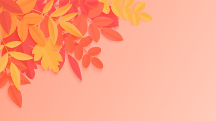 Trendy autumn background with paper style bright color autumn leaves for poster design, flyers and banners.