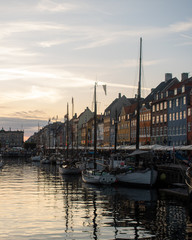 Boats in Nyhavn at sunset