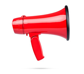 Red megaphone isolated on white background. File contains a path to isolation.