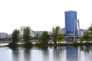 Krasnoyarsk on the banks of the Yenisei river. High-rise buildings. Siberia.