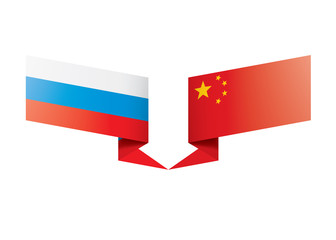 Russia and China flags. Vector illustration on white background