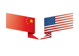 usa and China flags. Vector illustration on white background