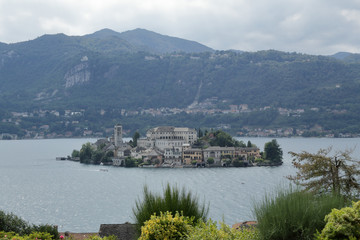 A landscape of Orta San Giulio island in the Orta Lake, in the Novara province in northern Italy