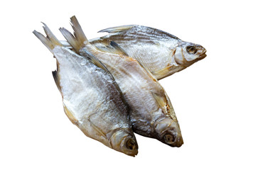 Three dried fish. Isolated objects on white background.