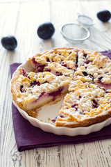 Homemade plum cake and fresh plums