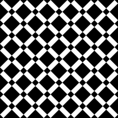 Vintage black and white tiles diagonal chequerwise squares vector pattern or background. Cross lines vector pattern, background. Seamless repeatable grid, mesh pattern. Template of lattice or grillage