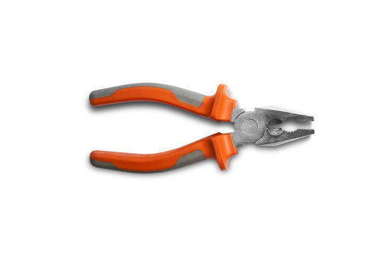 Pliers orange and gray color isolated on white