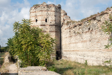 Ruins of the Walls of Constantinople (today Istanbul in Turkey)..