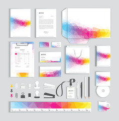 Corporate identity design template with colorful polygonal pattern