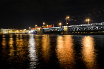 Fototapeta na wymiar Palace Bridge, the Exchange Building, St. Petersburg, Russia, in August 2015