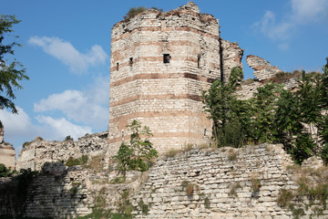 Ruins of the Walls of Constantinople (today Istanbul in Turkey)..