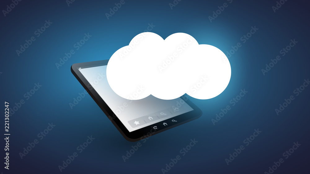 Poster cloud computing design concept - digital network connections, technology background with tablet pc