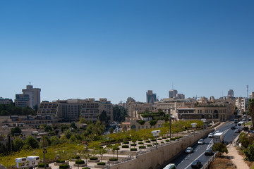 Aerial view of Jerusalem shot from Jaffa Gate