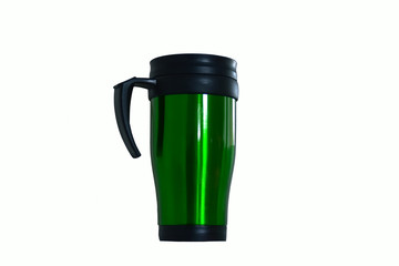 Green Coffee Cup Thermos isolated on white background