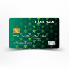 Modern credit card template design. With inspiration from the line abstract. Green and black color on gray background illustration. Glossy plastic style.
