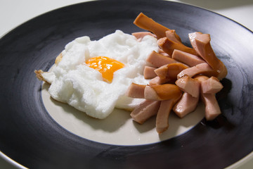 Fried egg and sausage breakfast