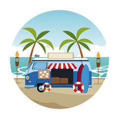 Retro van shop at beach