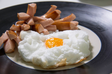 Fried egg and sausage breakfast