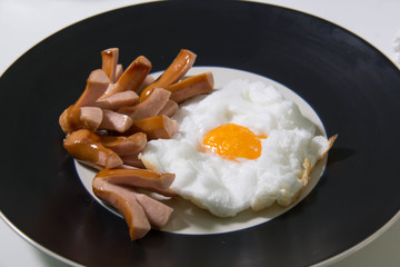 Fried egg and sausage breakfast
