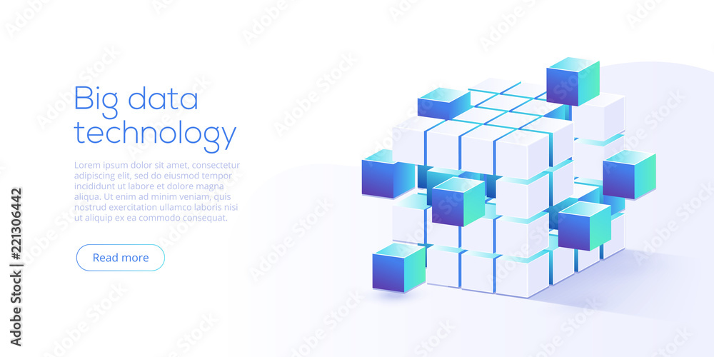 Aufkleber big data technology in isometric vector illustration. information storage and analysis system. digit