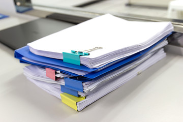 file folder and Stack of business report paper file on the table in a work office, concept document...