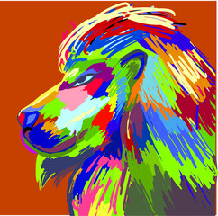 Lion portrait colorful painting Vector. Abstract graphic style