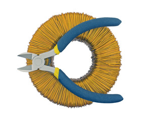 Voltage toroidal transformer and cutting pliers