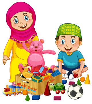 Muslim kids playing toy