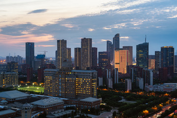Naklejka na ściany i meble Modern new city sunset in Nanjing
