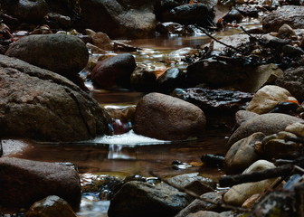 Small stream flowing through rocks with long exposure