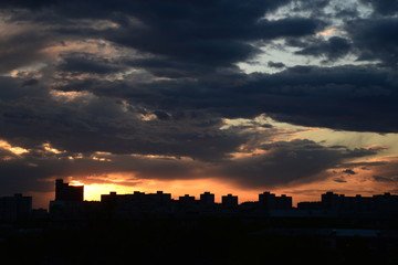 sunset in city