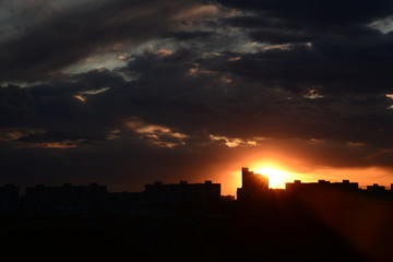 sunset in city