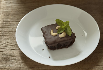 Chocolate brownie. Homemade baking. Selective focus.