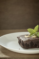 Chocolate brownie. Homemade baking. Selective focus.