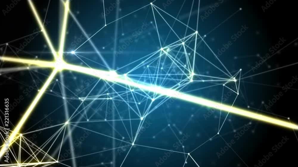 Poster Plexus structure evolving in organic motion. Camera moves in plexus field. Abstract technology, science and engineering motion background. Depth of field settings. 3D rendering.