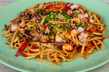 Udon with seafood cocktail