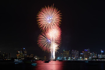 Fireworks at  Pattaya Beach, Chonburi, Thailand