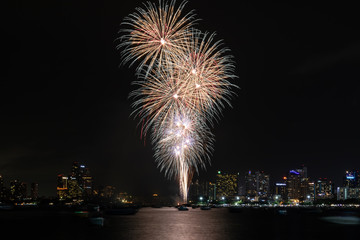 Fireworks at  Pattaya Beach, Chonburi, Thailand